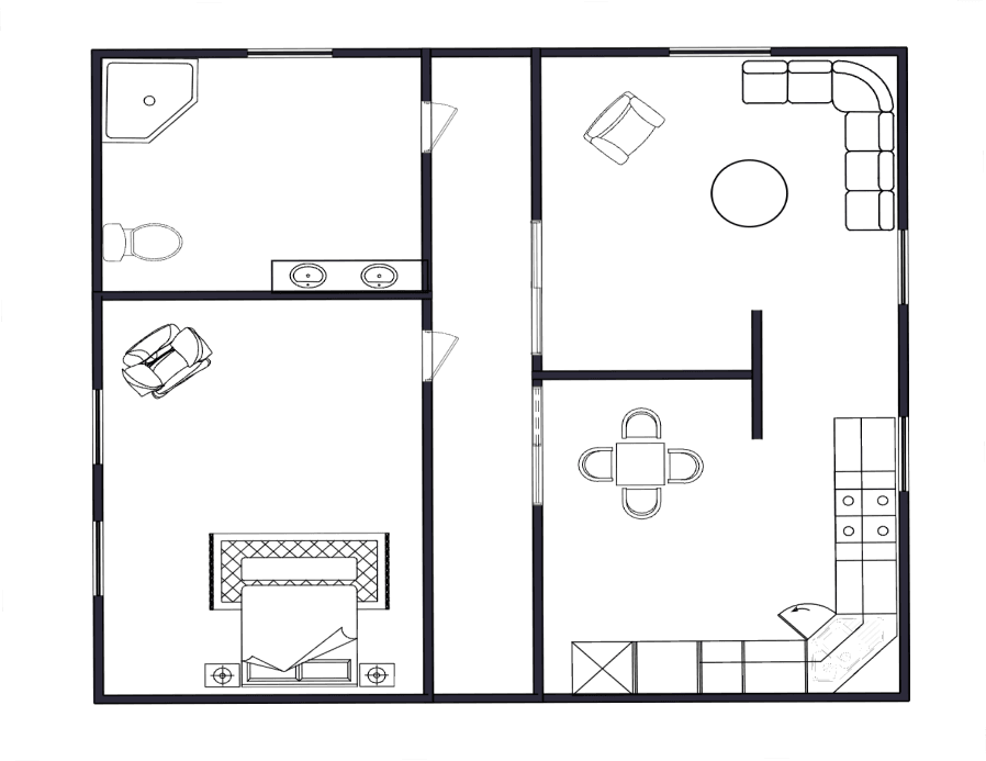 Professional 2D floorplan with furniture and room layout